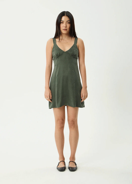Afends Gerry Cupro Mini Dress - Deep Green