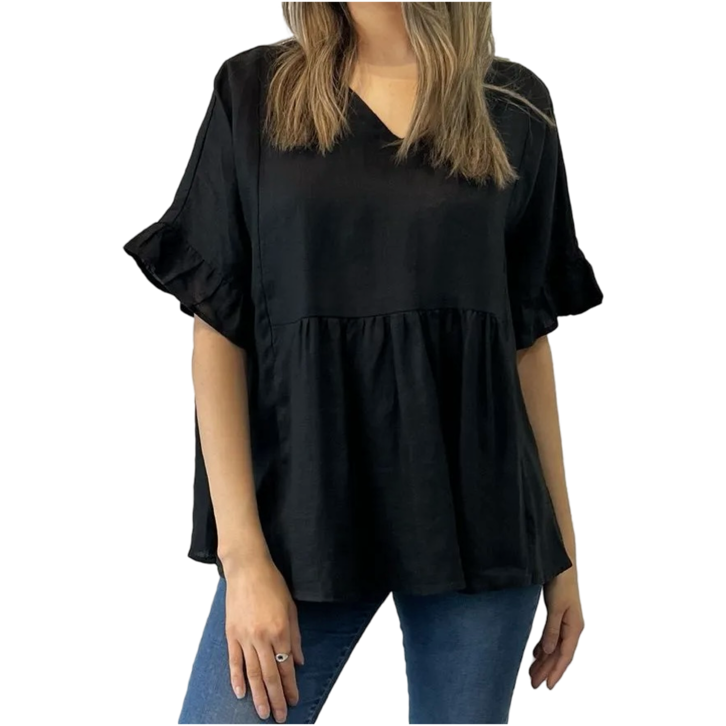 Black Linen Top with frill