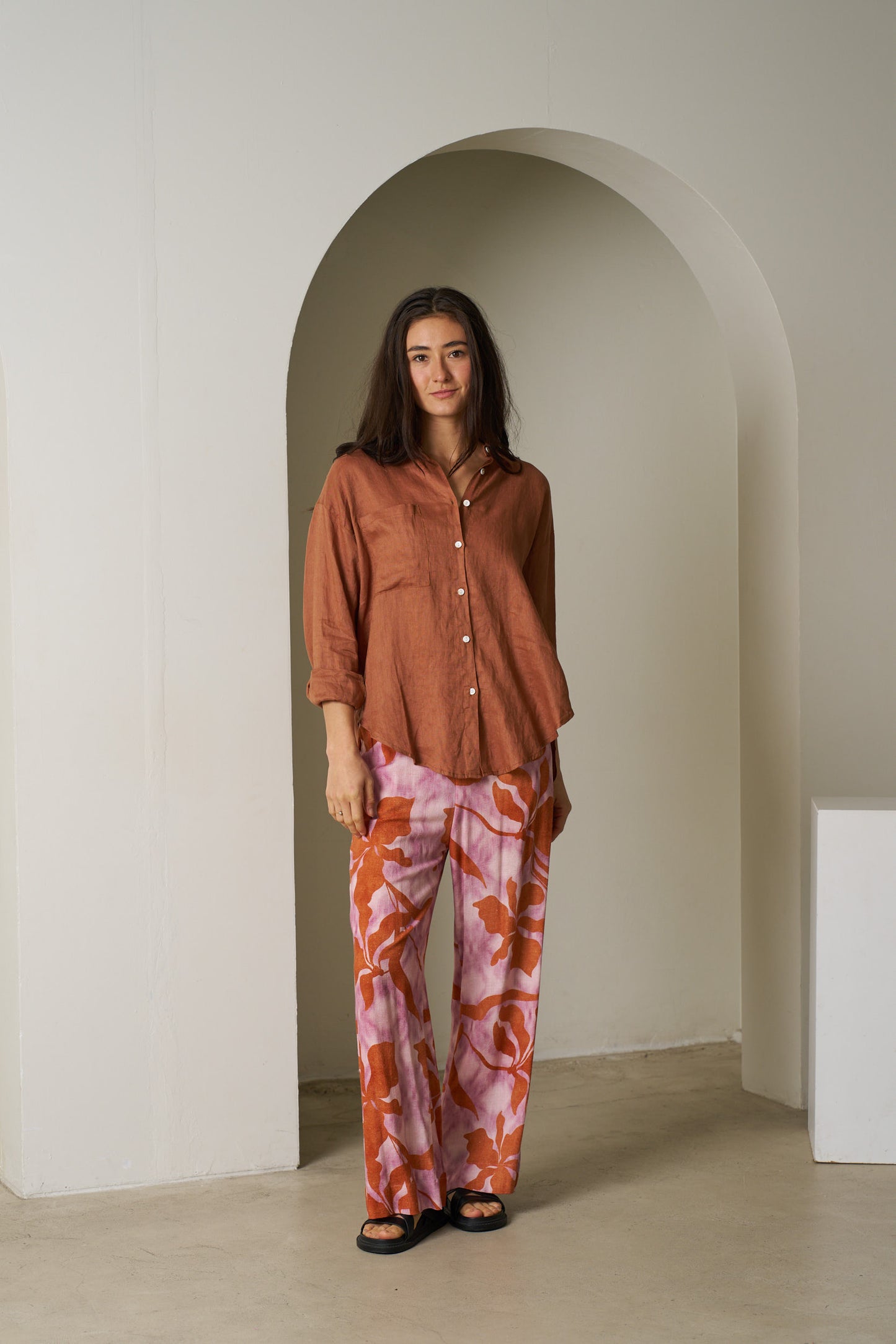 Millie Linen Shirt Rust